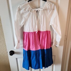 Colorblock Mini Dress - White, Pink, and Blue